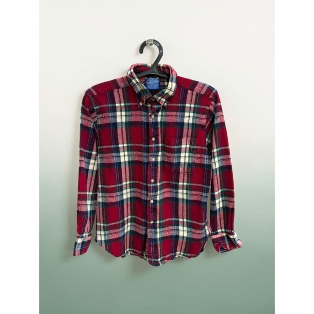 Pendleton Kids Red Plaid 100% Virgin Wool Flannel Button Down Shirt Large L